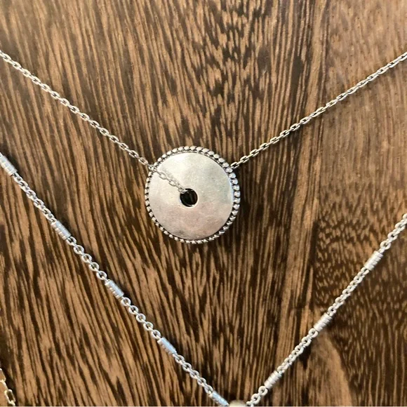 Lucky Brand Silver Gold Disc Layering Necklace Mixed Metal - Picture 4 of 8